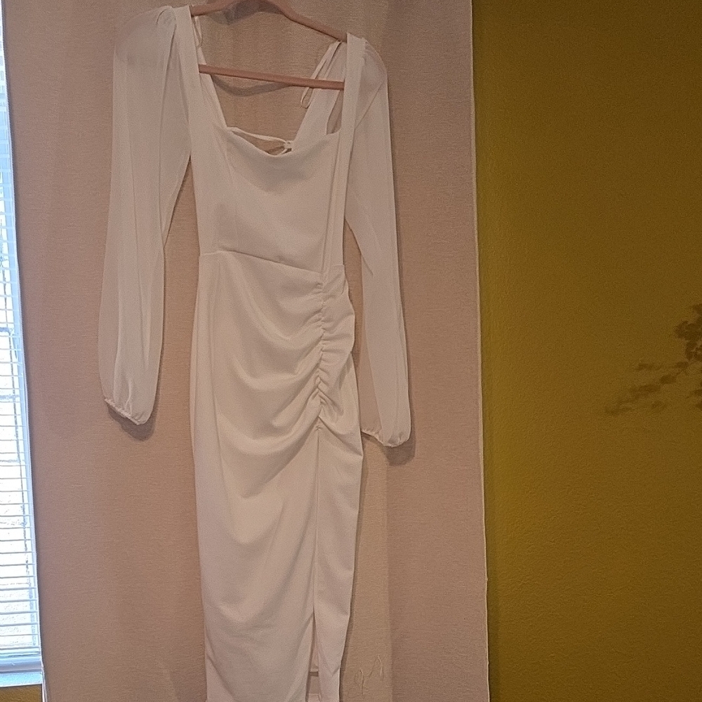 Windsor White Long Sleeve Ruched Dress